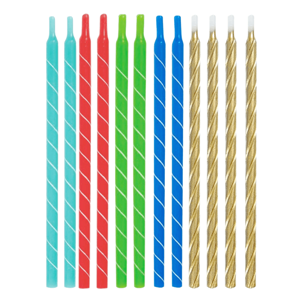 Bright Striped Birthday Candles - 12 Pack