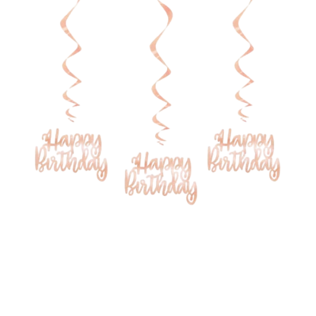 3 Rose Gold Birthday Hanging Swirls